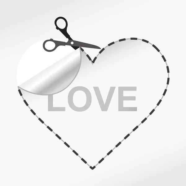 Scissors. Vector sticker love. Heart — Stock Vector