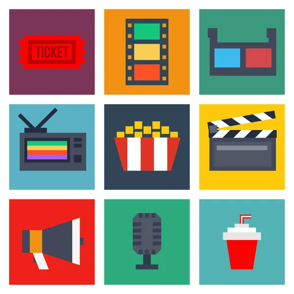 Set di elementi di design cinematografico e icone del cinema — Vettoriale Stock