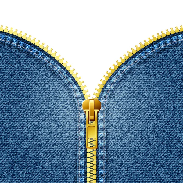 Fermeture éclair ouverte sur la texture denim. Jeans . — Image vectorielle