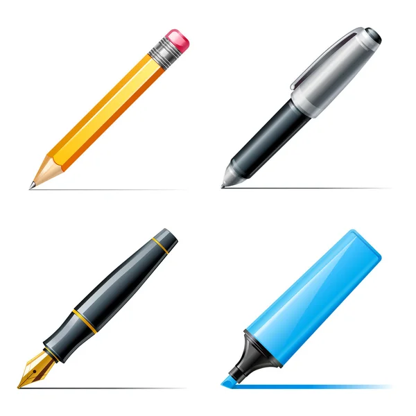 Pen icons. Pencil, pen and marker — Stock Vector