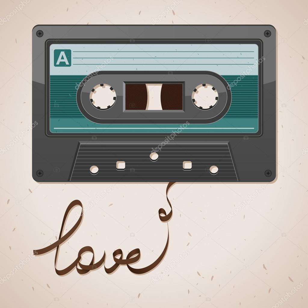 Audio cassette tape on old paper. Film written love