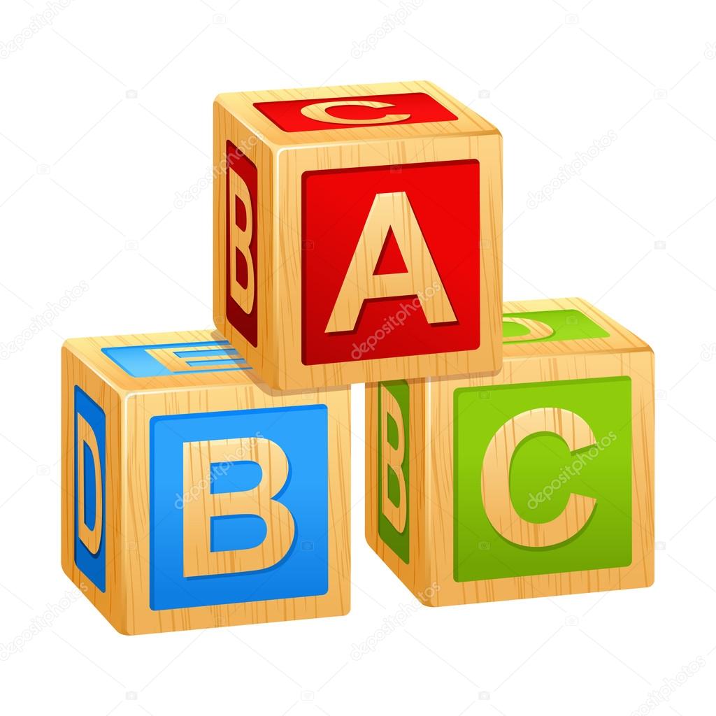 Alphabet cubes with letters A,B,C
