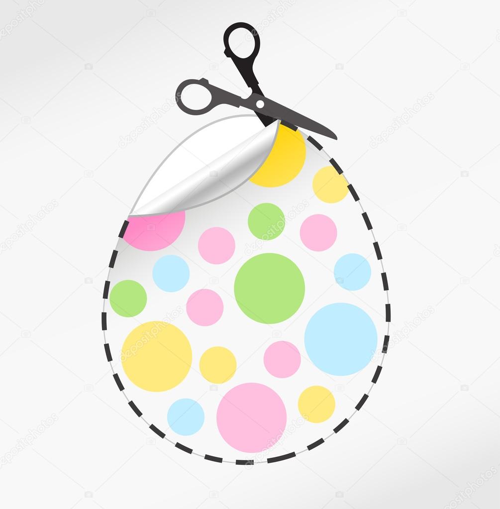 Vector scissors cut egg. Easter egg sticker