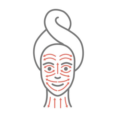 Çizgili masaj çizgileri olan kadın yüzü. Yüz yogası