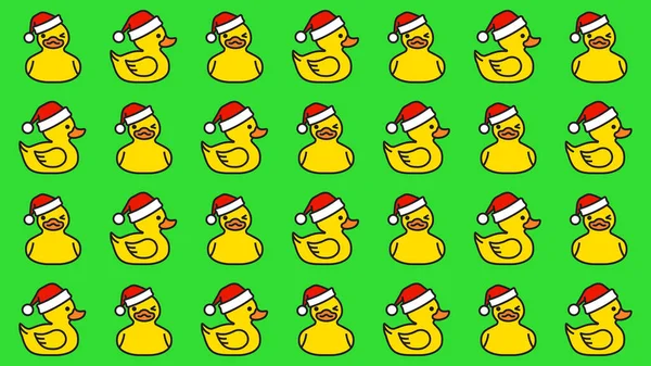 Muster Gelbe Gummi-Ente mit Weihnachtsmütze — Stockvektor