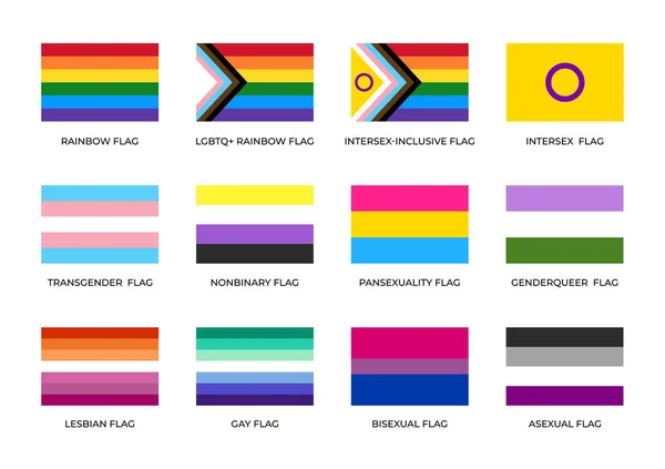 Drapeaux de fierté LGBTQ. Communauté LGBT. Identité sexuelle — Image vectorielle