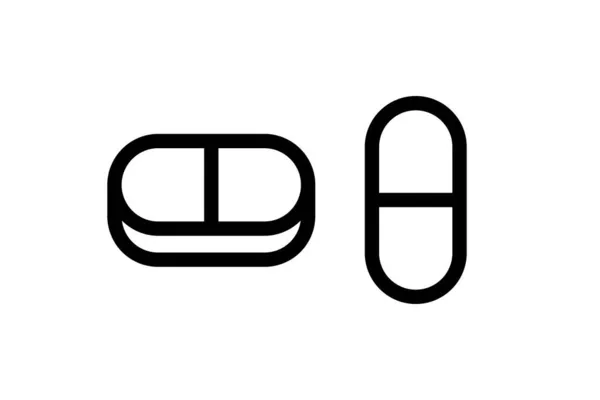 Pillole icona isolata sul bianco. Vettore icona pillola — Vettoriale Stock