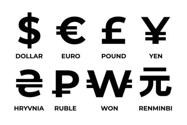 Para birimi sembolleri. Dolar, avro, pound, yen, ruble