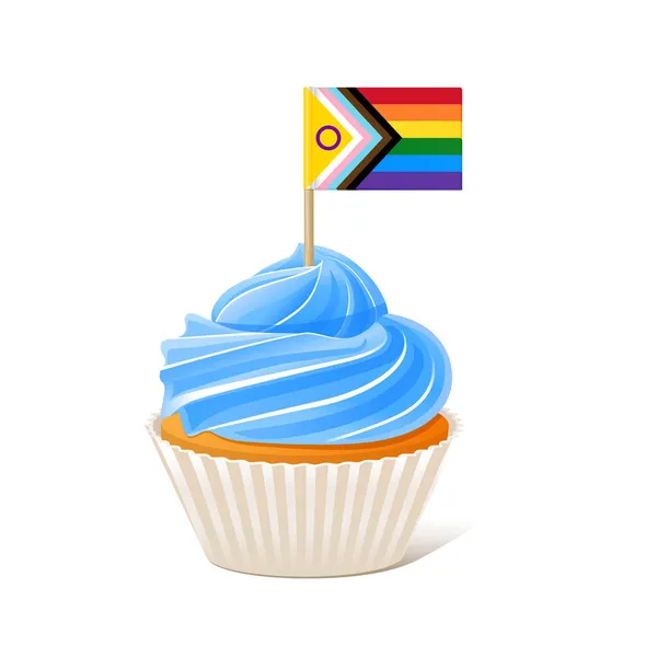 LGBTQとレインボーカップケーキ｜Progress Pride Flag — ストックベクタ