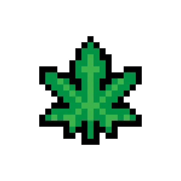 Feuille de marijuana ou feuille de cannabis pixel art — Image vectorielle