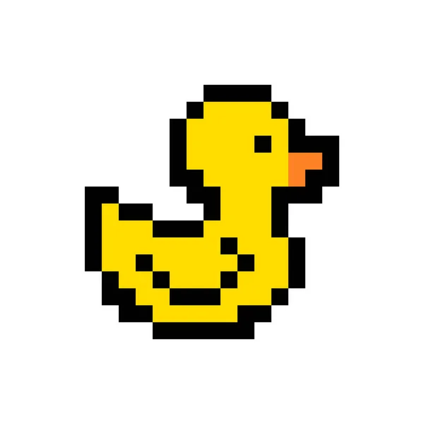 Yellow duck pixel art icon isolated on white — Stock Vector