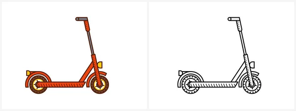 Scooter färgläggningssida för barn. Sparkcykel — Stock vektor