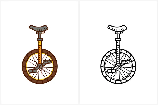 Unicycle Teckningar för barn uppkopplad. Monowheel cykel — Stock vektor