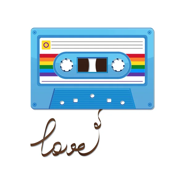 Rainbow audio cassette tape. Love gratitude card — Stock vektor