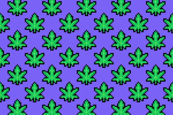 Feuille de marijuana ou feuille de cannabis pixel art — Image vectorielle