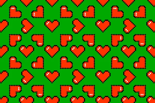 Forme de coeur rouge pixel art motif sans couture — Image vectorielle