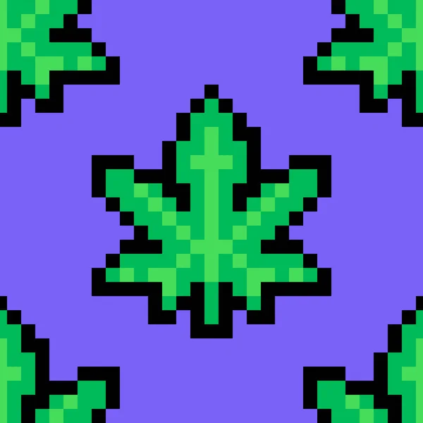 Seamless pattern marijuana leaf weed pixel art — Stockvektor