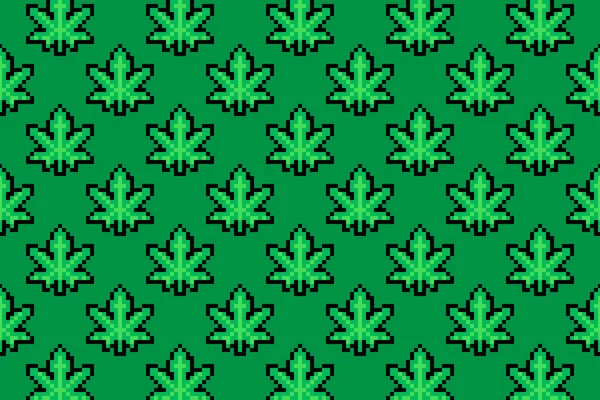 Daun ganja atau cannabis daun seni pixel gulma - Stok Vektor