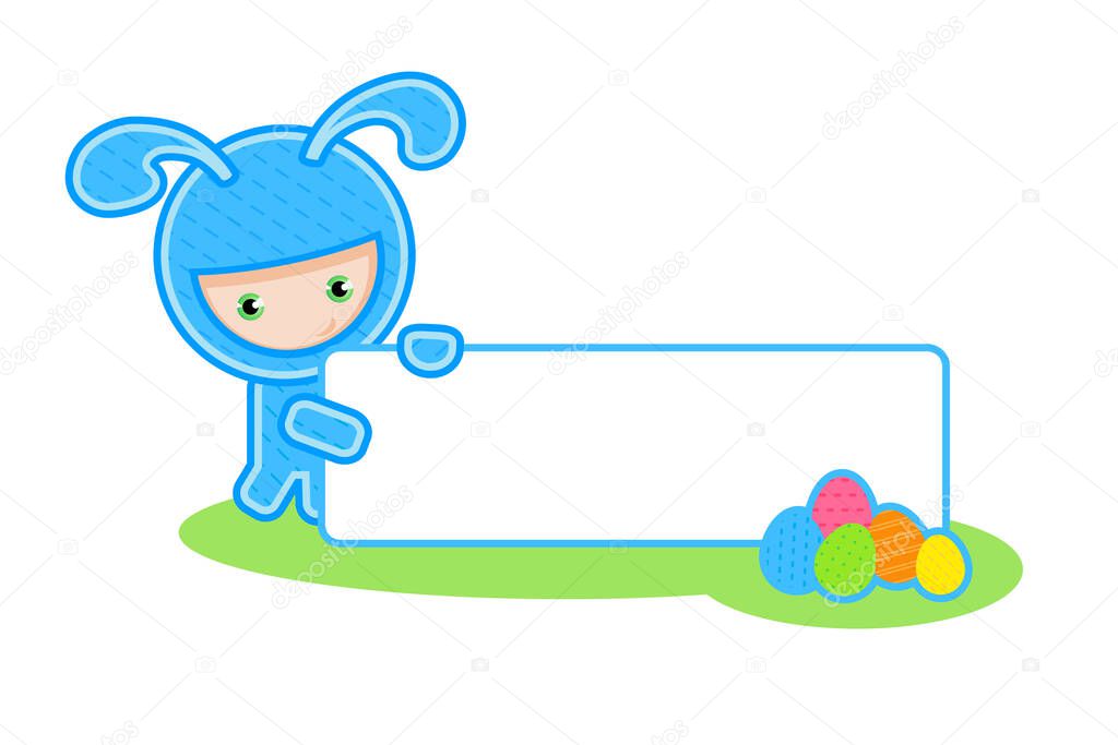 Easter. Bunny and banner isolated on white