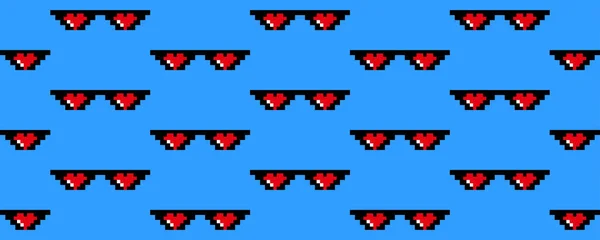 Pixel glasses with hearts seamless pattern meme — Stockvektor
