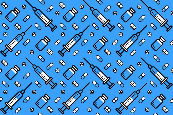 Seringue et flacon, pilules et modèle de vitamines — Image vectorielle