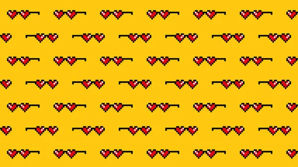 Srdce pixel sluneční brýle bezešvé vzor na žluté — Stockový vektor