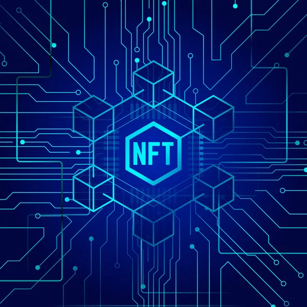 NFT non fungible token on blue background Ліцензійні Стокові Ілюстрації