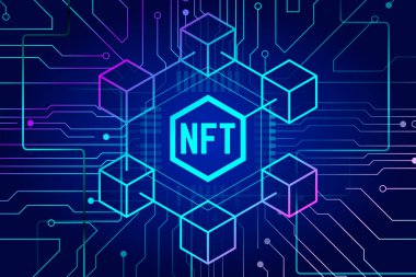 Mavi arkaplan 2 üzerindeki NFT karşılanamaz jeton