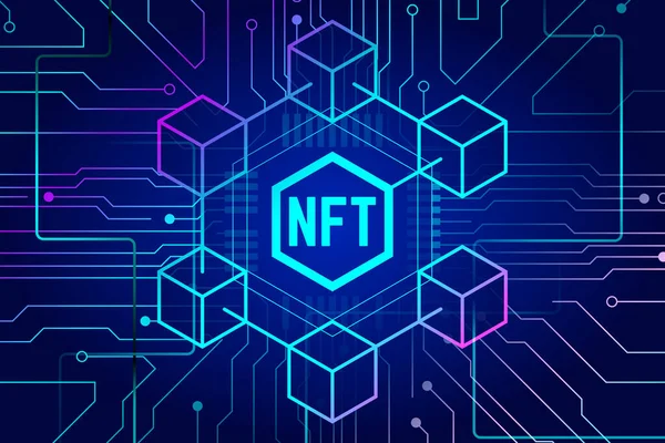 NFT non fungible Token auf blauem Hintergrund 2 — Stockvektor