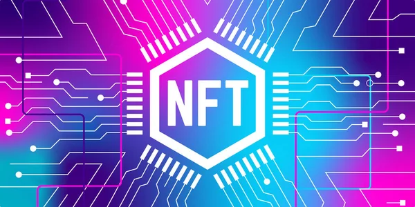 NFT gettone non fungibile Banner ad alta tecnologia — Vettoriale Stock