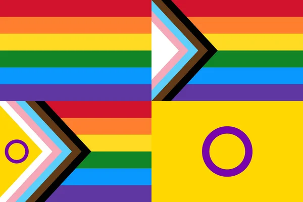 Bandeiras de orgulho LGBTQ com inclusão intersexual. LGBT — Vetor de Stock