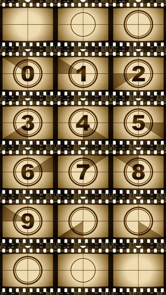 Countdown markers. Old film movie timer count — Stock Vector