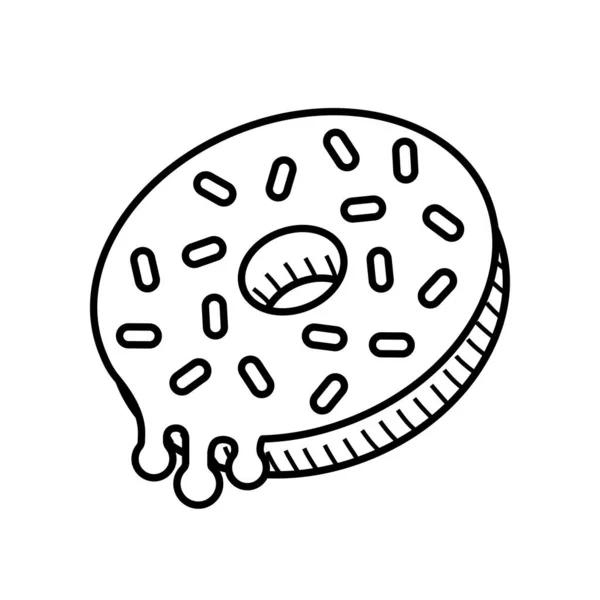 Donut derretido ícone de linha preto e branco — Vetor de Stock