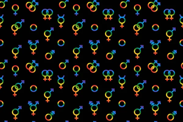 Gender symbol seamless pattern on black background — Image vectorielle
