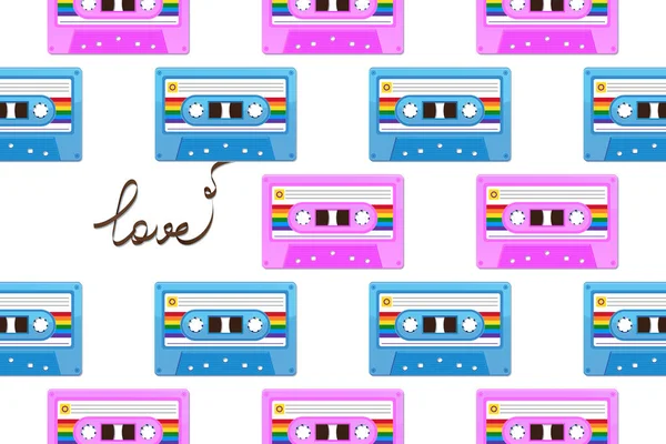 Rainbow flag audio cassette tape. Wallpaper LGBTQ — ストックベクタ