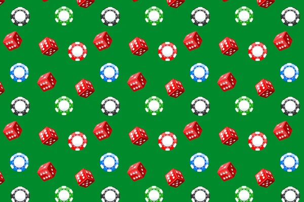 Casino Fichas Dados Papel Pintado Patrón Sobre Fondo Verde — Vector de stock