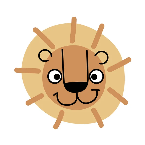 Cute Lion Face Funny Lion Isolated White Background Concept Children — 스톡 벡터