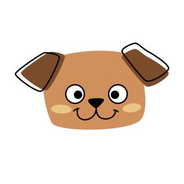 Şirin köpek suratı. Köpek yavrusu beyaz arka planda izole edilmiş. Çocuk baskısı kavramı. Çizgi film sevimli hayvan