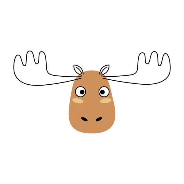 Moose Face Cute Elk Isolated White Background Concept Children Print — Stock Vector