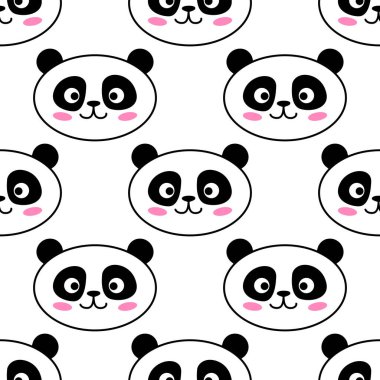 Panda kusursuz desen. Beyaz arka planda şirin panda suratı. Çizgi film sevimli hayvan