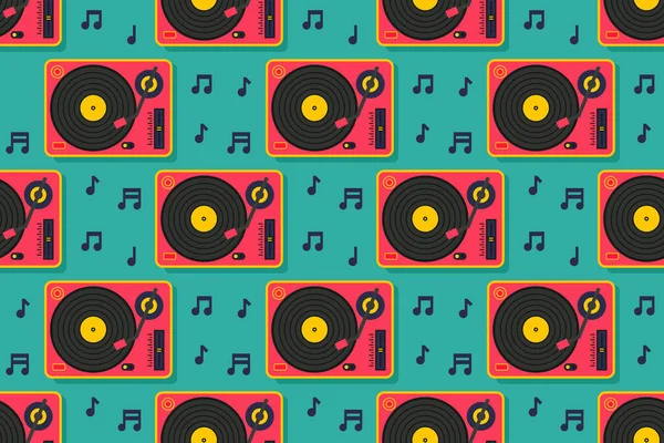 Vinyl Player Seamless Pattern Background Retro Style Party — Διανυσματικό Αρχείο