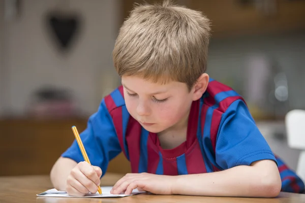 Çocuk ödevini yapıyor.