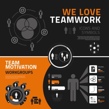 Teamwork infographics elements, icons and symbols clipart