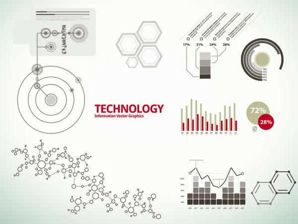 Infographies technologiques pour les entreprises avec graphiques et diagrammes — Image vectorielle