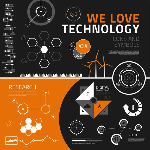 Teknoloji infographics öğeleri, simgeler ve semboller — Stok Vektör