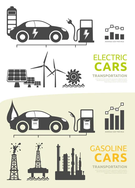 Vector set for electric and gasoline powered cars — Stock Vector