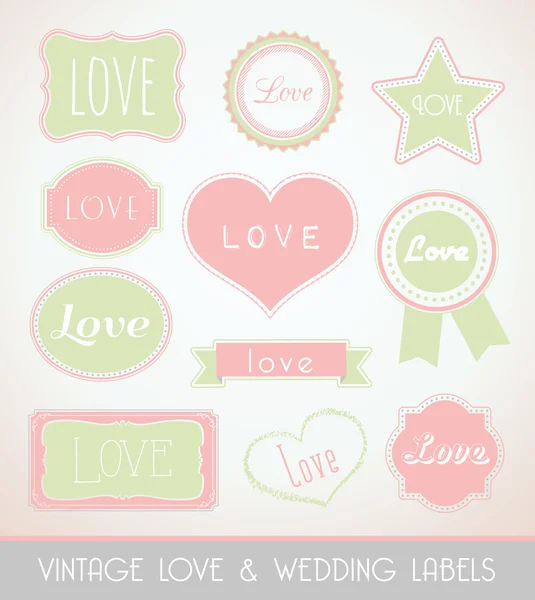 Vintage love and wedding labels — Stock Vector