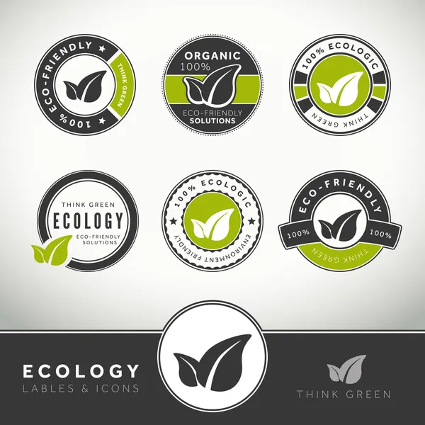 Juego de etiquetas e insignias ecológicas de calidad — Vector de stock