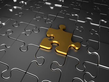 Altın ve gümüş jigsaw puzzle parçaları