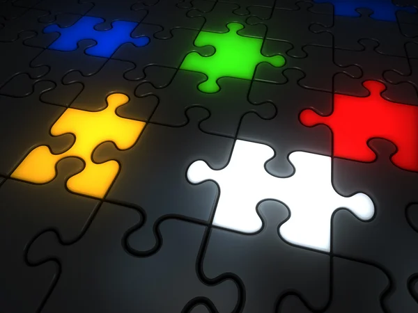 Glowing colorful jigsaw pieces — Stock Photo, Image